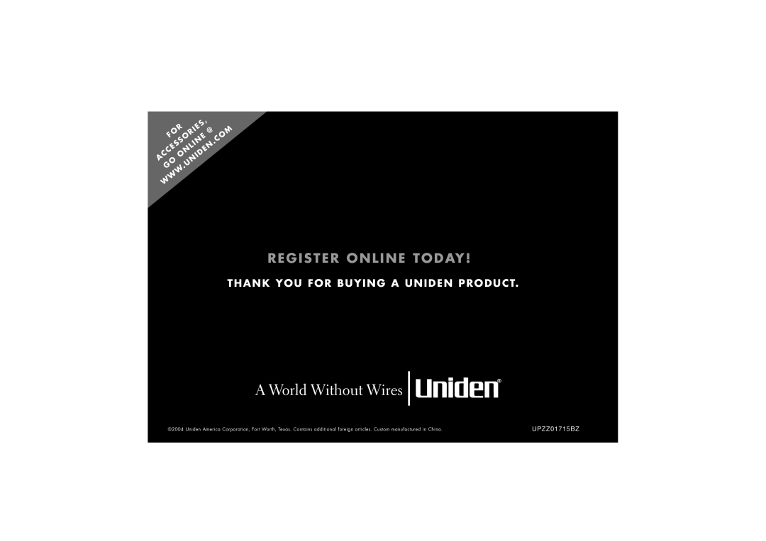 Uniden TRU 8880 owner manual Register Online Today 