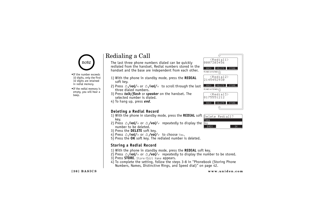 Uniden TRU 8880 owner manual Redialing a Call, Deleting a Redial Record, Storing a Redial Record 