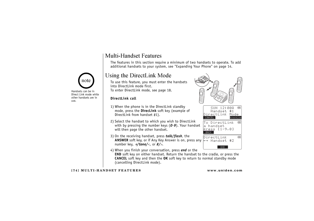 Uniden TRU 8880 owner manual Multi-Handset Features, Using the DirectLink Mode, DirectLink call 