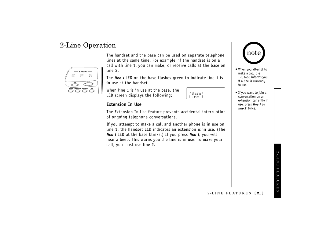 Uniden TRU3466 owner manual Line Operation, Extension In Use 