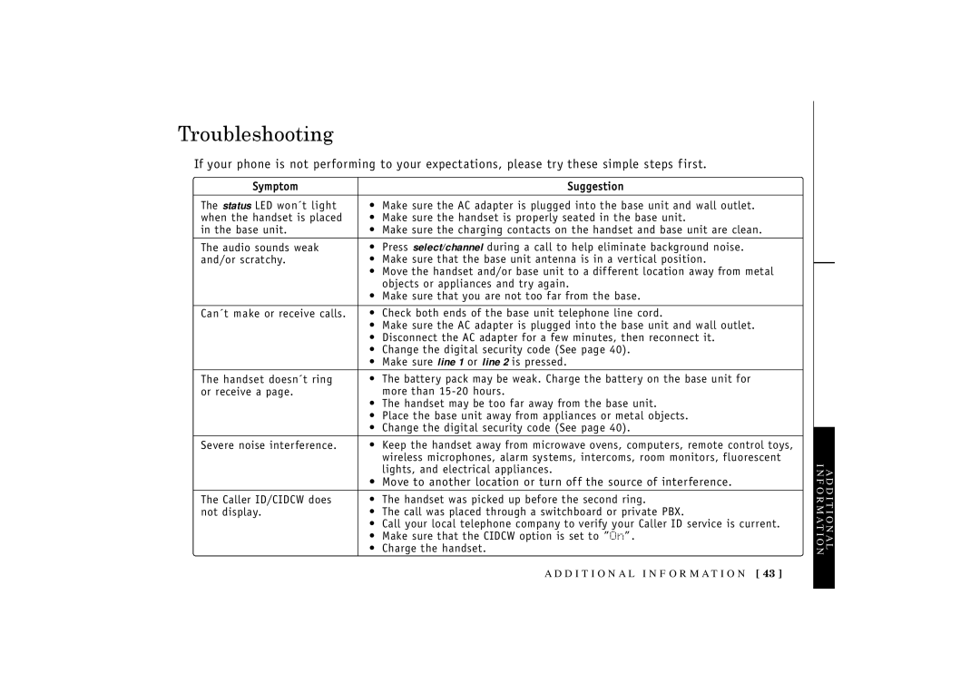 Uniden TRU3466 owner manual Troubleshooting 