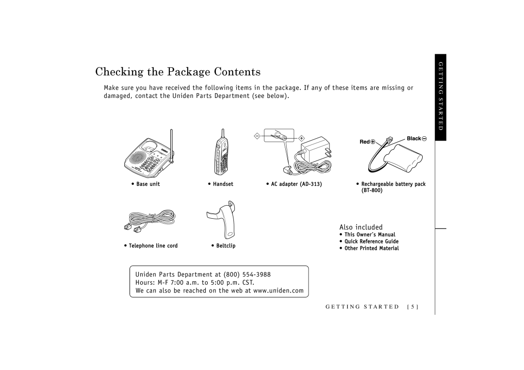 Uniden TRU3466 owner manual Checking the Package Contents 