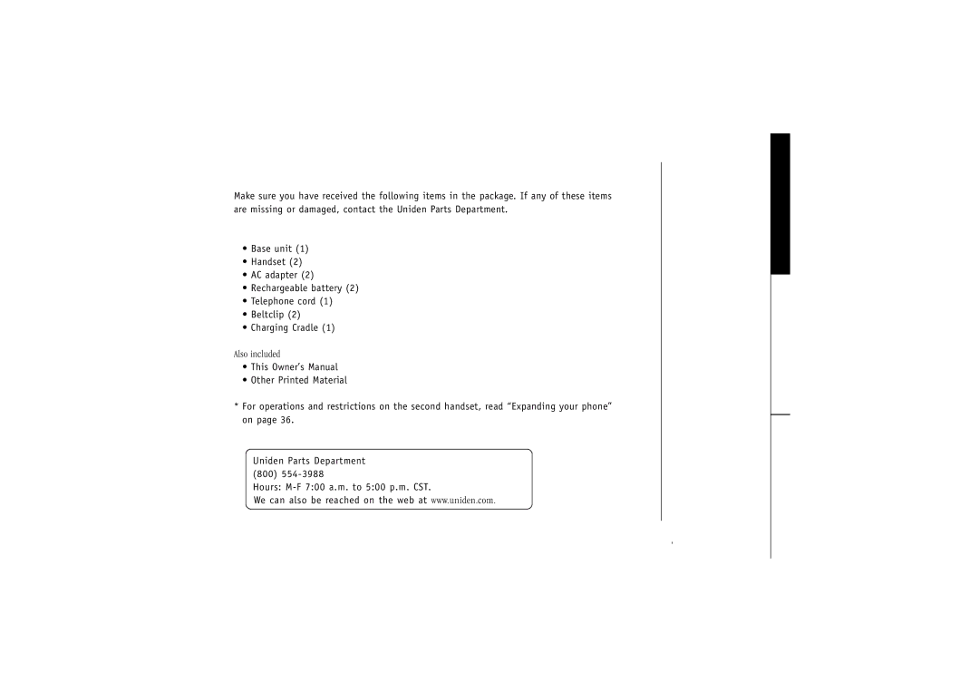 Uniden TRU4060-2 manual Checking the Package Contents 