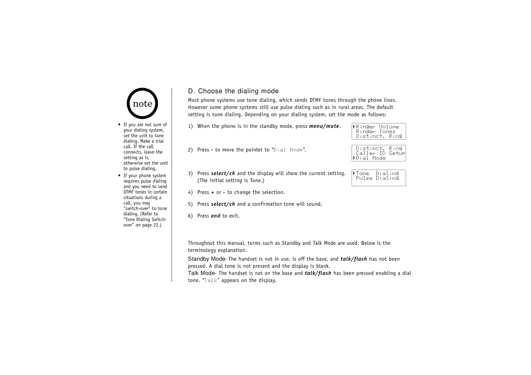 Uniden TRU4060-2 manual Terminology, Choose the dialing mode 