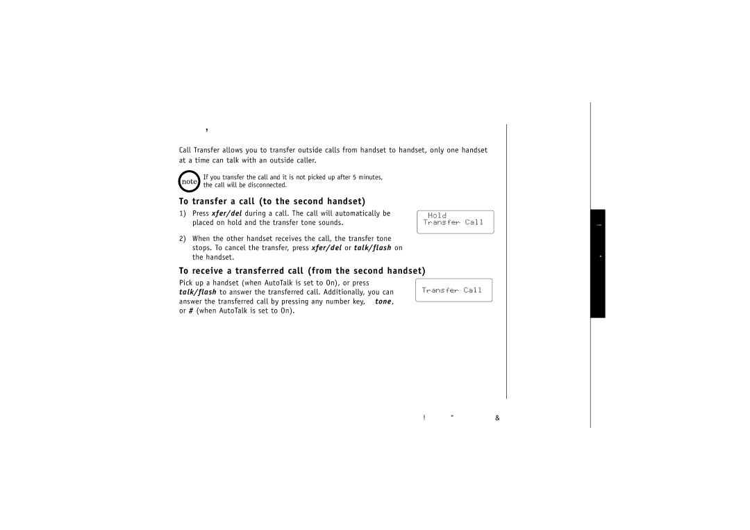 Uniden TRU4060-2 manual Call Transfer Feature, To transfer a call to the second handset 