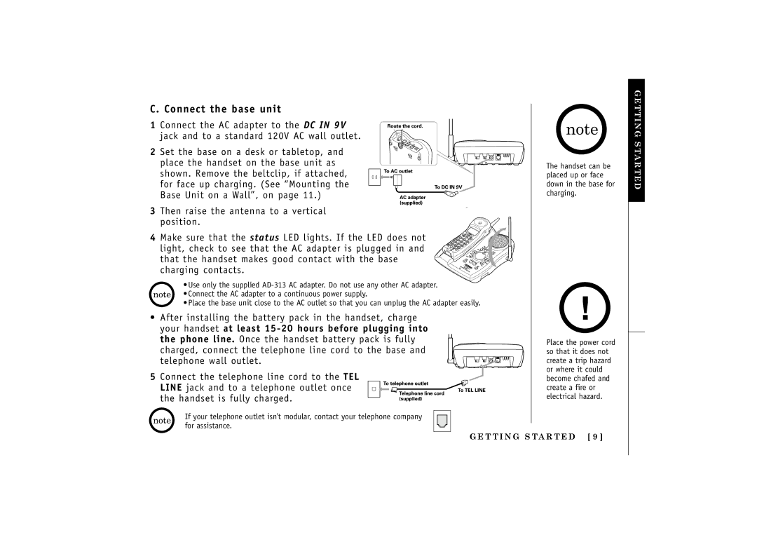 Uniden TRU548 owner manual Connect the base unit, Handset is fully charged 