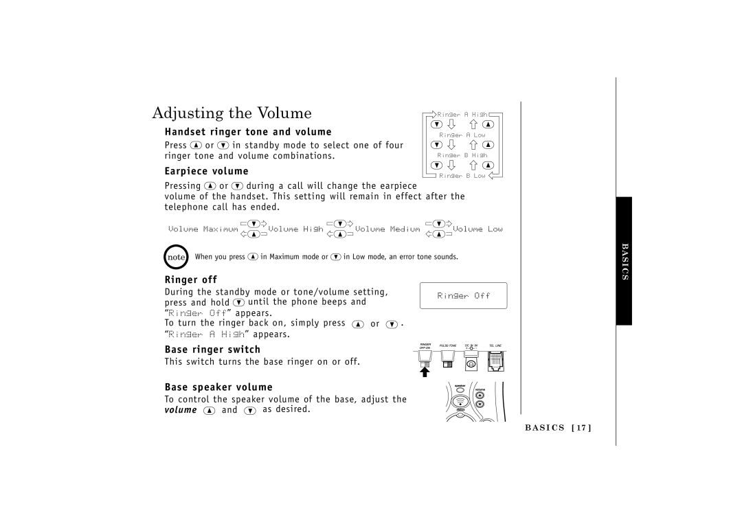 Uniden TRU548 owner manual Adjusting the Volume 