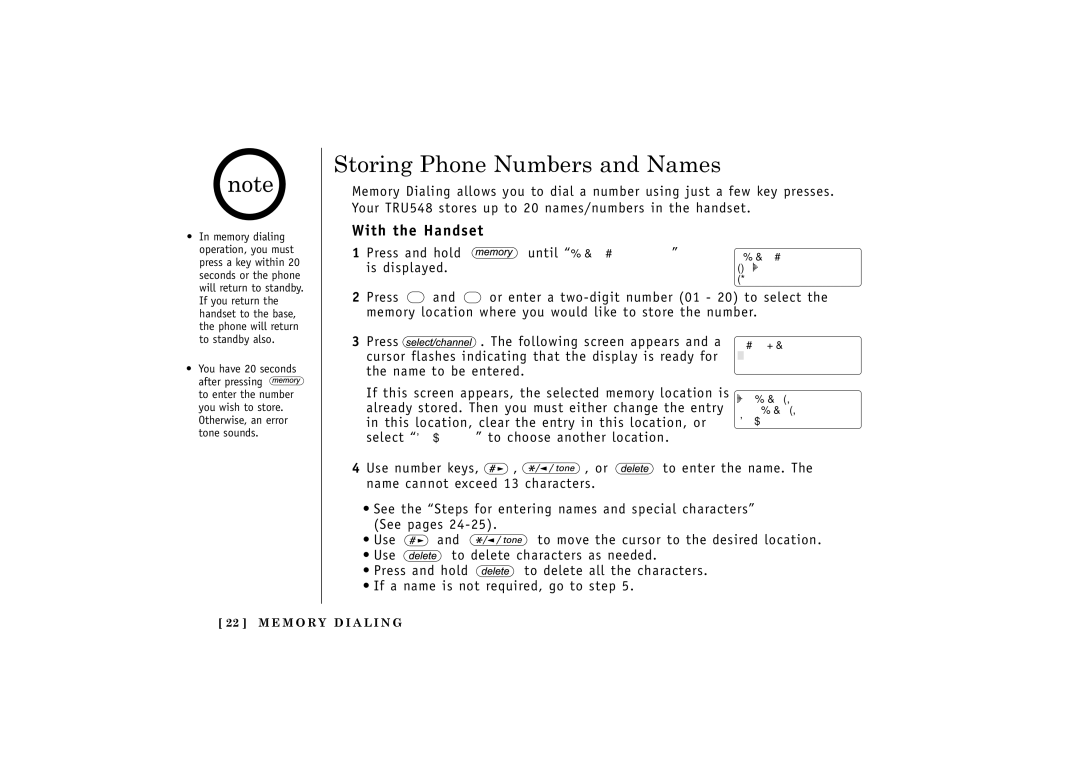 Uniden TRU548 owner manual Storing Phone Numbers and Names, With the Handset 