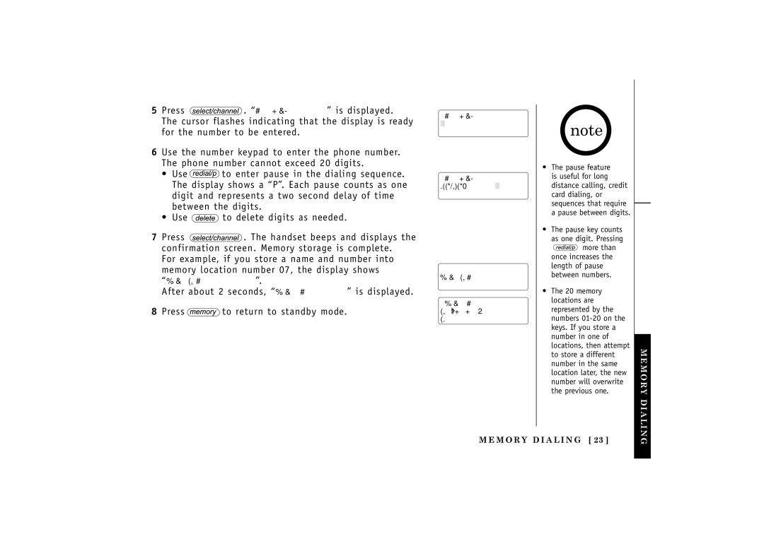 Uniden TRU548 owner manual Memory Dialing 