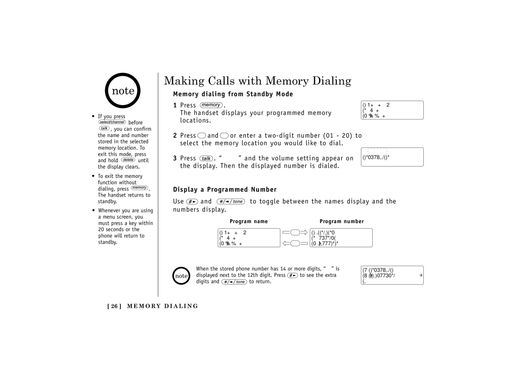 Uniden TRU548 owner manual Making Calls with Memory Dialing, Memory dialing from Standby Mode, Display a Programmed Number 