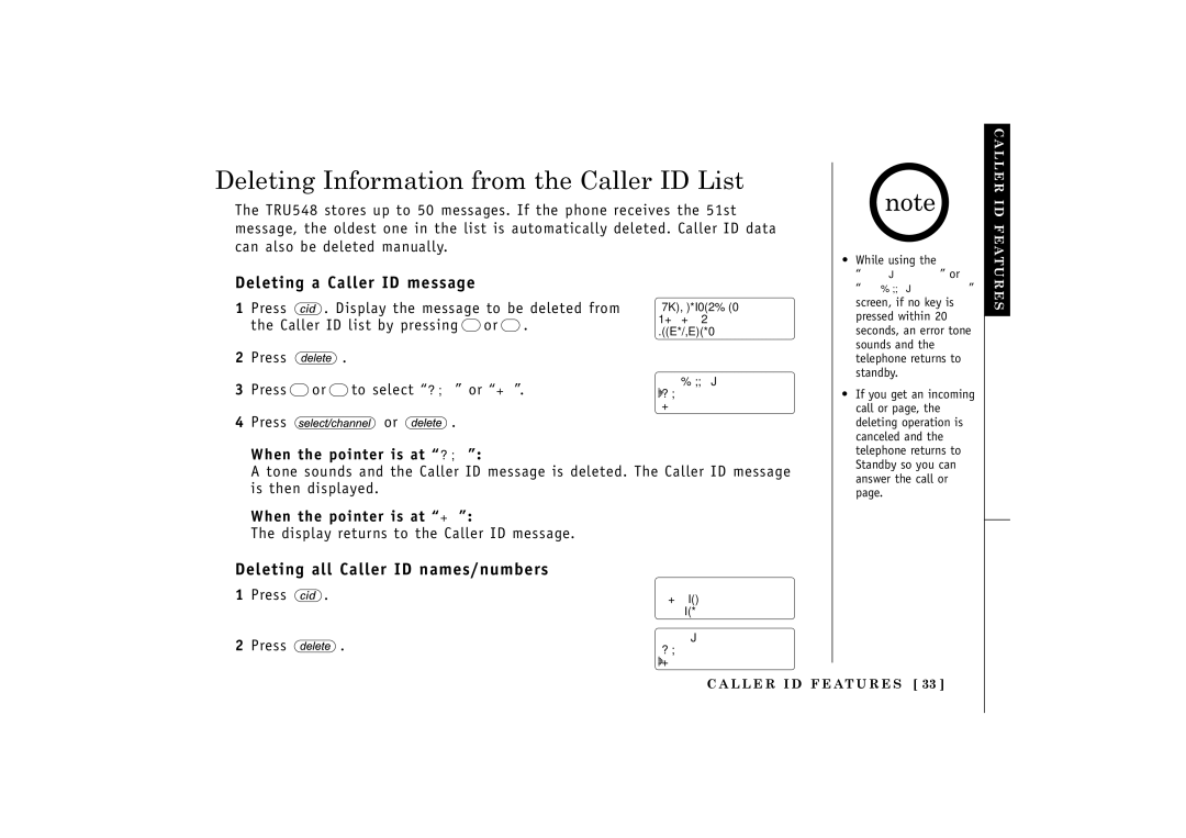 Uniden TRU548 Deleting Information from the Caller ID List, Deleting a Caller ID message, When the pointer is at Yes 