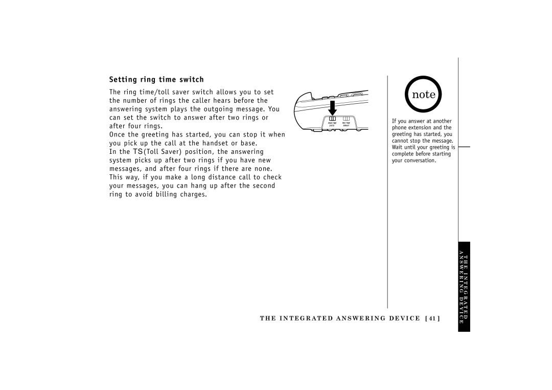 Uniden TRU548 owner manual Setting ring time switch 