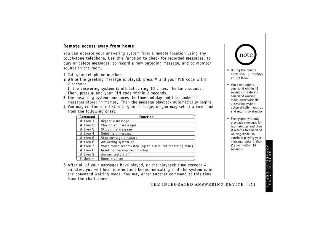 Uniden TRU548 owner manual Remote access away from home, From the following chart 