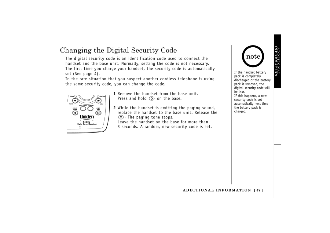 Uniden TRU548 owner manual Changing the Digital Security Code 