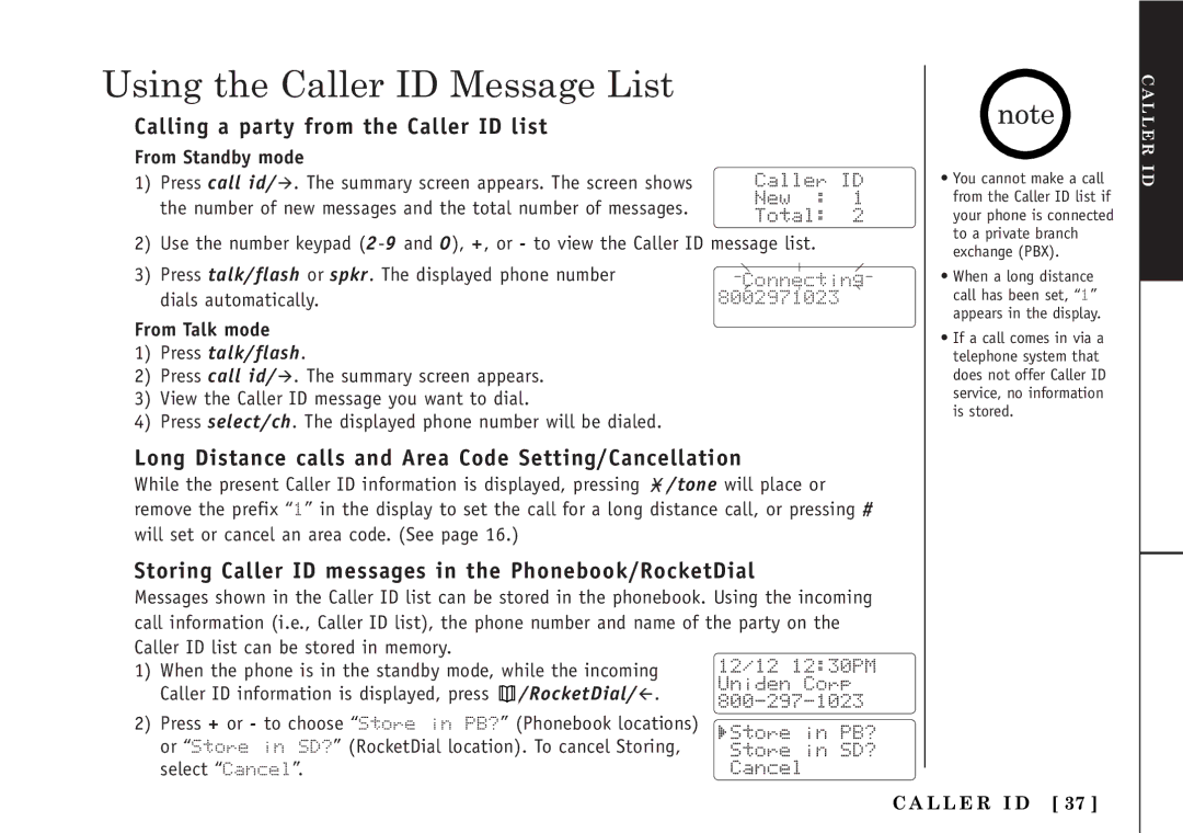 Uniden TRU5860/2 manual Using the Caller ID Message List, Calling a party from the Caller ID list, Press talk/flash 