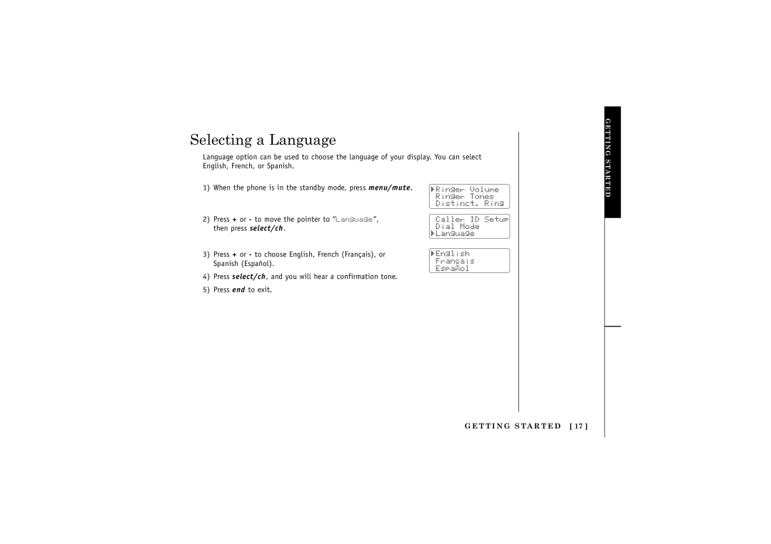 Uniden TRU5865, TXC580 manual Selecting a Language 