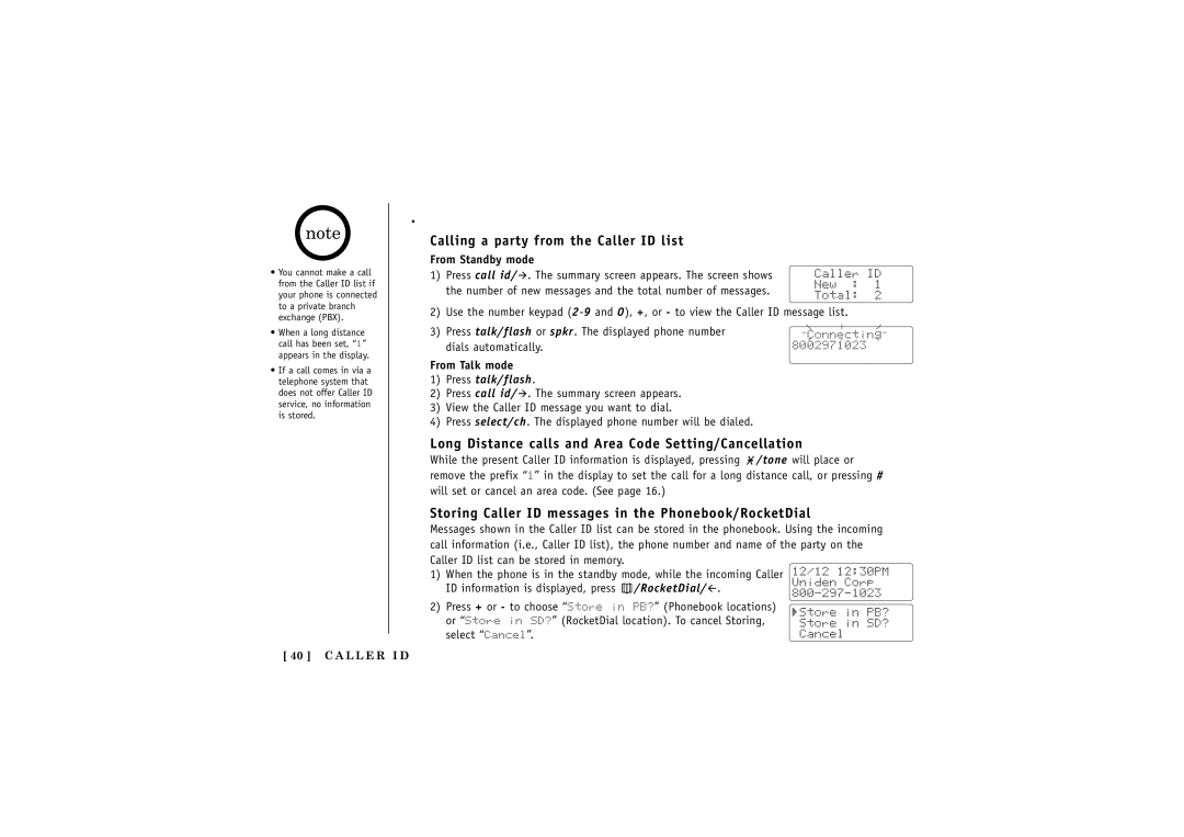 Uniden TXC580, TRU5865 manual Using the Caller ID Message List, Calling a party from the Caller ID list, Press talk/flash 