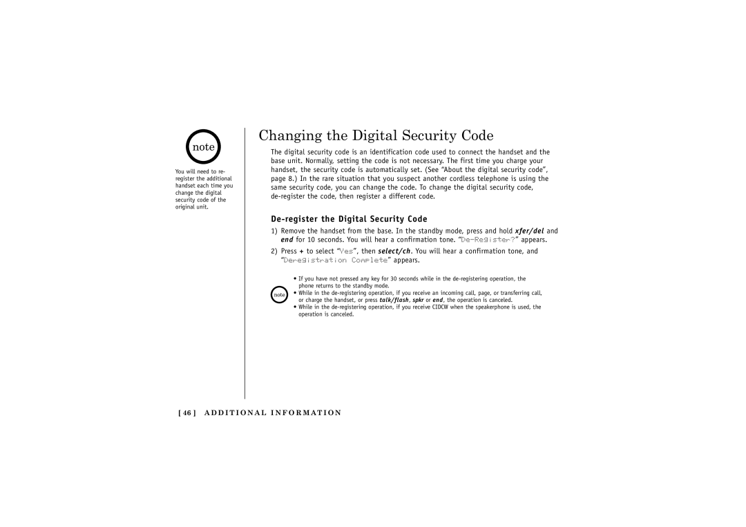 Uniden TXC580, TRU5865 manual Changing the Digital Security Code, De-register the Digital Security Code 