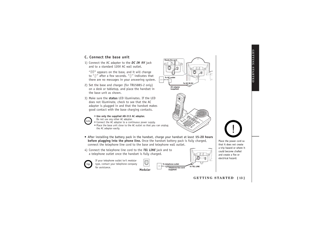 Uniden TRU5885-2 manual Connect the base unit, Modular 