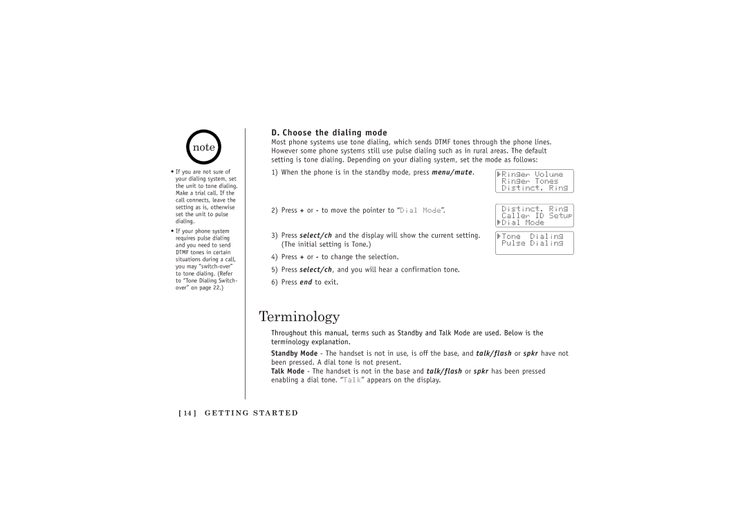 Uniden TRU5885-2 manual Terminology, Choose the dialing mode 