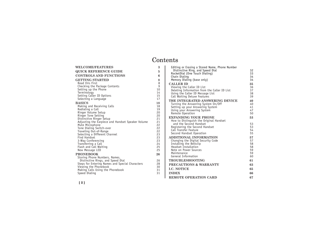Uniden TRU5885-2 manual Contents 