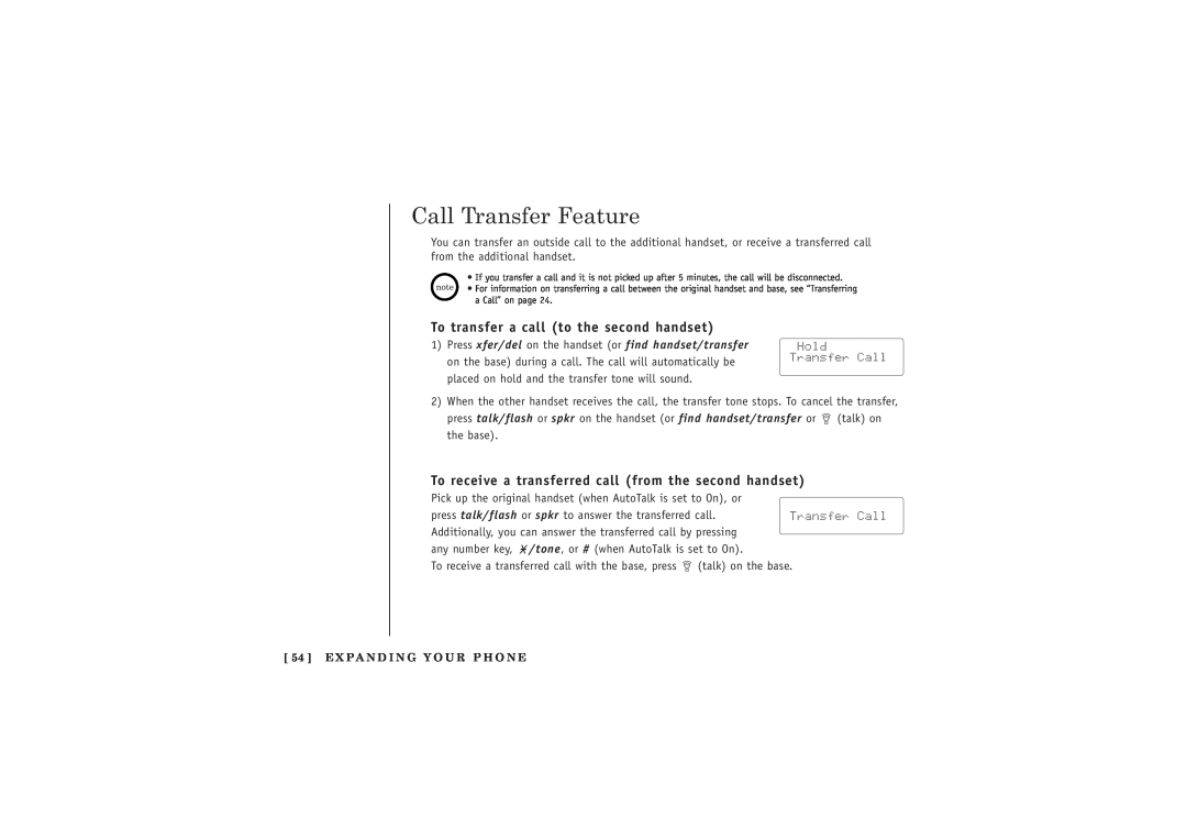 Uniden TRU5885-2 manual Call Transfer Feature, To transfer a call to the second handset 