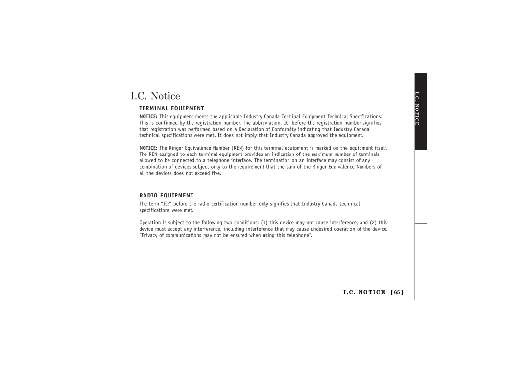 Uniden TRU5885-2 manual I.C. Notice, Terminal Equipment, Radio Equipment, I . C . N O T I C E 