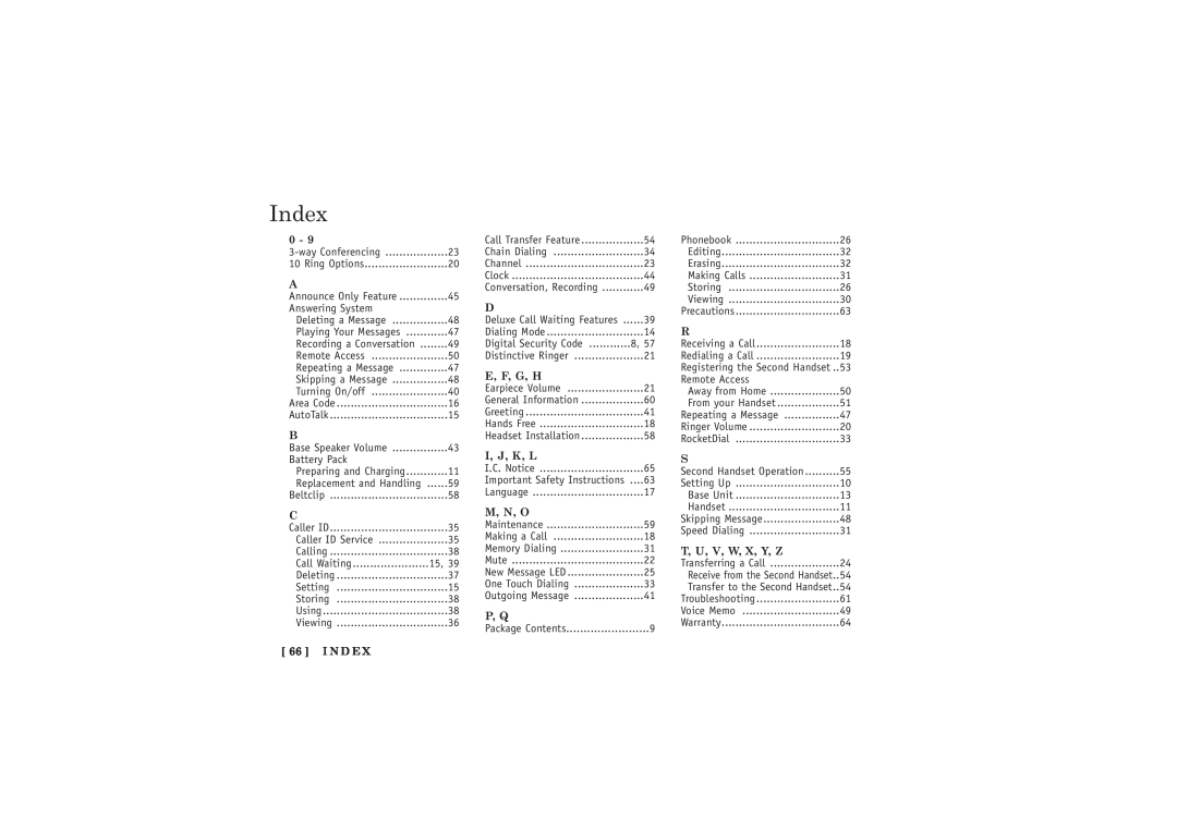 Uniden TRU5885-2 manual Index 