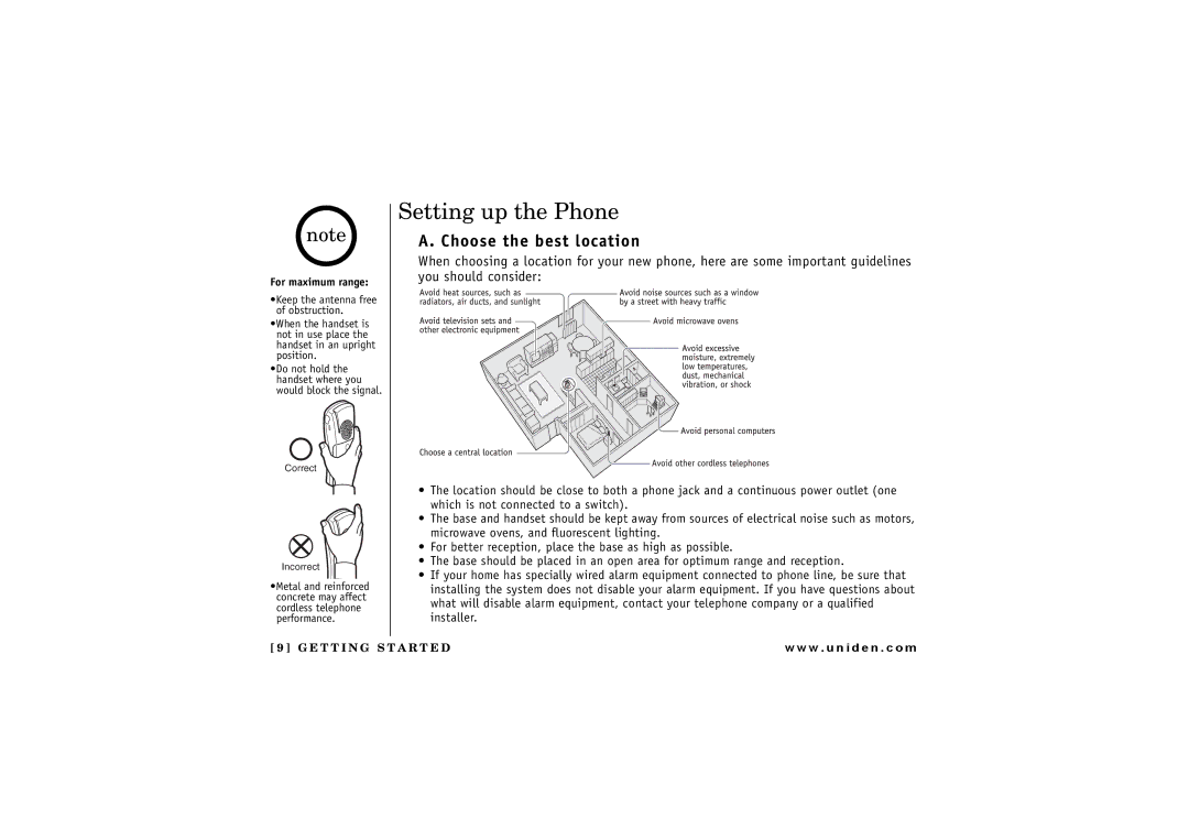 Uniden TRU8865, TRU 8065 owner manual Setting up the Phone, For maximum range 