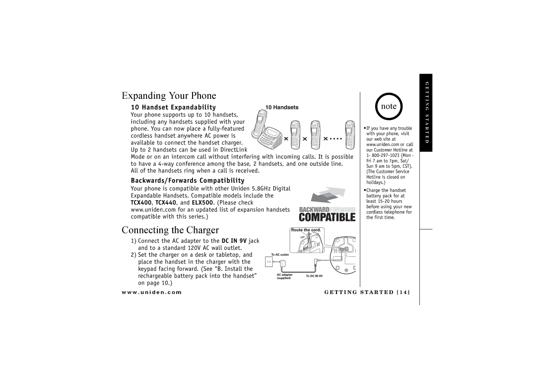 Uniden TRU 8065, TRU8865 owner manual Expanding Your Phone, Connecting the Charger, Backwards/Forwards Compatibility 