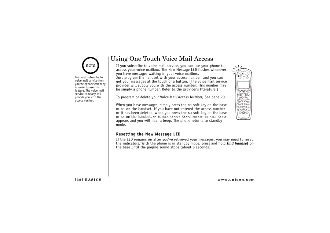 Uniden TRU8865, TRU 8065 owner manual Using One Touch Voice Mail Access, Resetting the New Message LED 