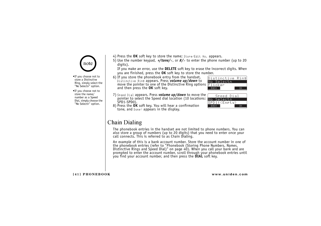 Uniden TRU8865, TRU 8065 owner manual Chain Dialing 