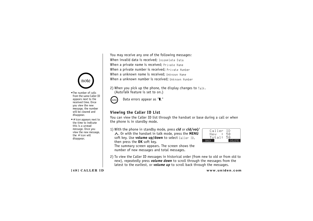 Uniden TRU8865, TRU 8065 owner manual Viewing the Caller ID List, A L L E R I D 