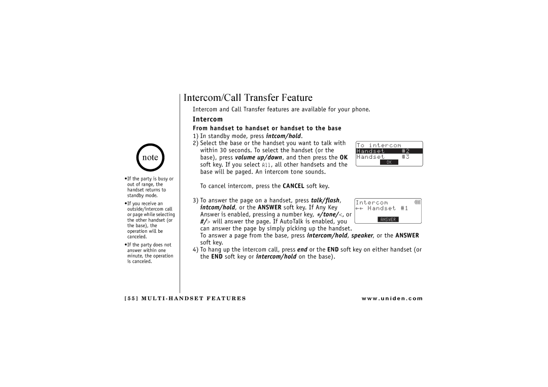 Uniden TRU8865, TRU 8065 owner manual Intercom/Call Transfer Feature 