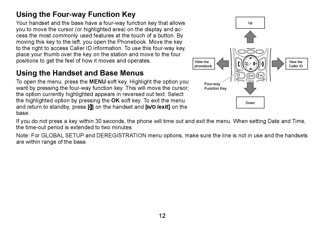 Uniden TRU9485-2, TRU9085 Series, TRU9485Series manual Using the Four-way Function Key, Using the Handset and Base Menus 