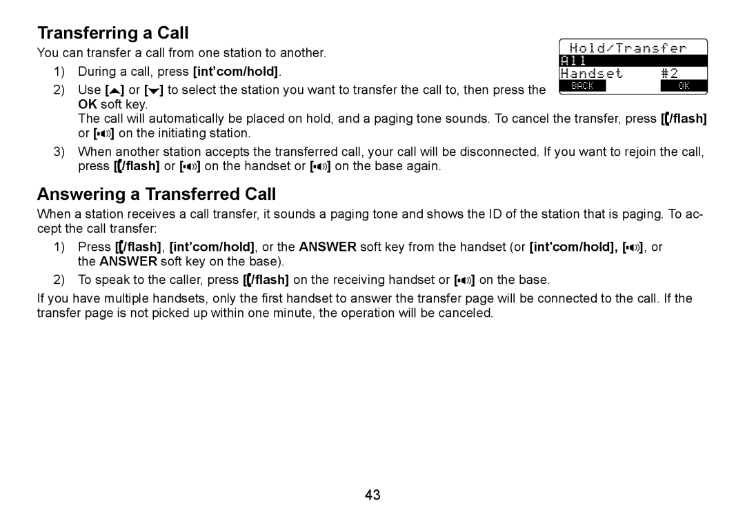 Uniden TRU9485Series, TRU9085 Series, TRU9485-2 manual Transferring a Call, Answering a Transferred Call 