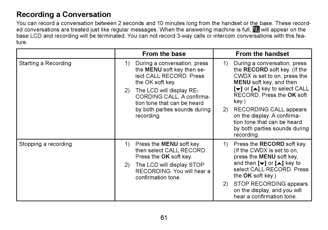 Uniden TRU9485Series, TRU9085 Series, TRU9485-2 manual Recording a Conversation 