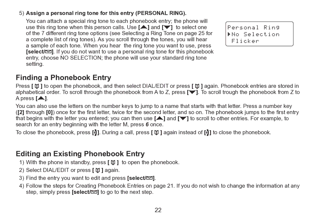 Uniden TRU9260 Series manual Finding a Phonebook Entry, Editing an Existing Phonebook Entry 