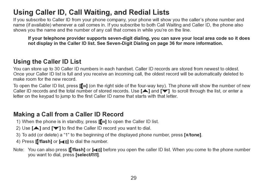 Uniden TRU9260 Series manual Using Caller ID, Call Waiting, and Redial Lists, Using the Caller ID List 