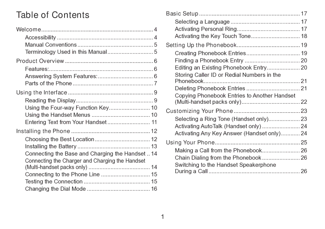 Uniden TRU9280 manual Table of Contents 