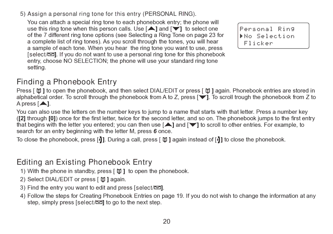 Uniden TRU9280 manual Finding a Phonebook Entry, Editing an Existing Phonebook Entry 