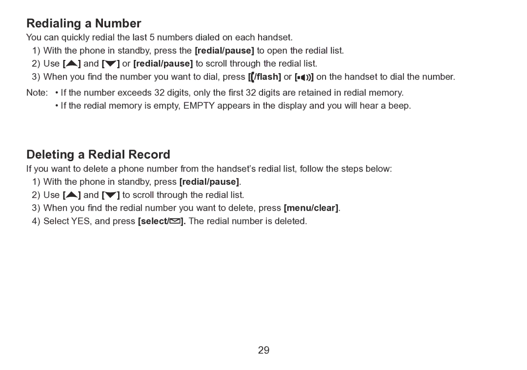 Uniden TRU9280 manual Redialing a Number, Deleting a Redial Record 