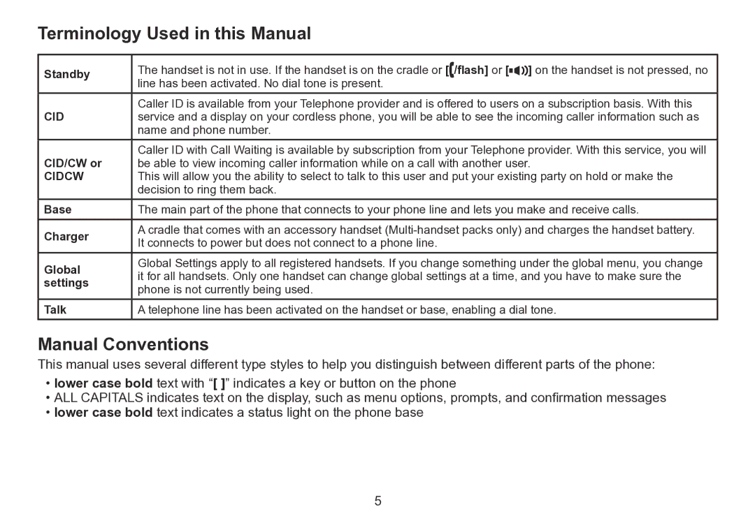 Uniden TRU9280 manual Terminology Used in this Manual, Manual Conventions 