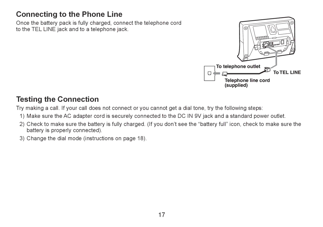 Uniden TRU9380-3 manual Connecting to the Phone Line, Testing the Connection 