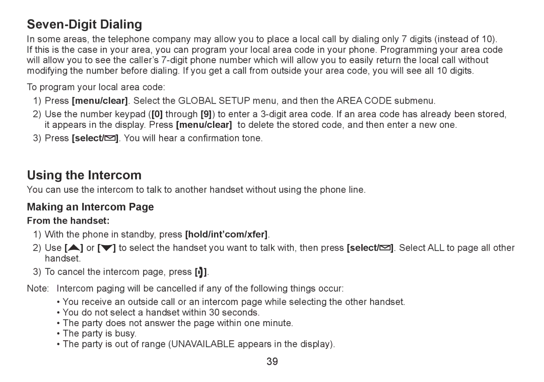 Uniden TRU9380-3 manual Seven-Digit Dialing, Using the Intercom, Making an Intercom 