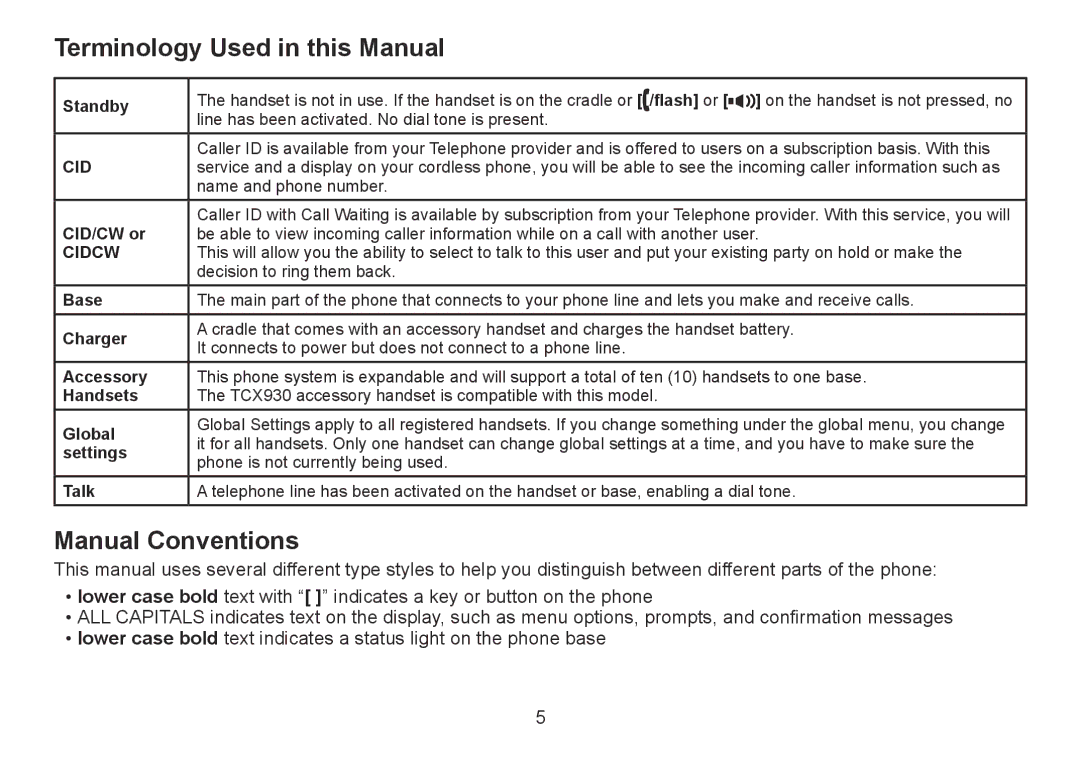 Uniden TRU9380-3 manual Terminology Used in this Manual, Manual Conventions 