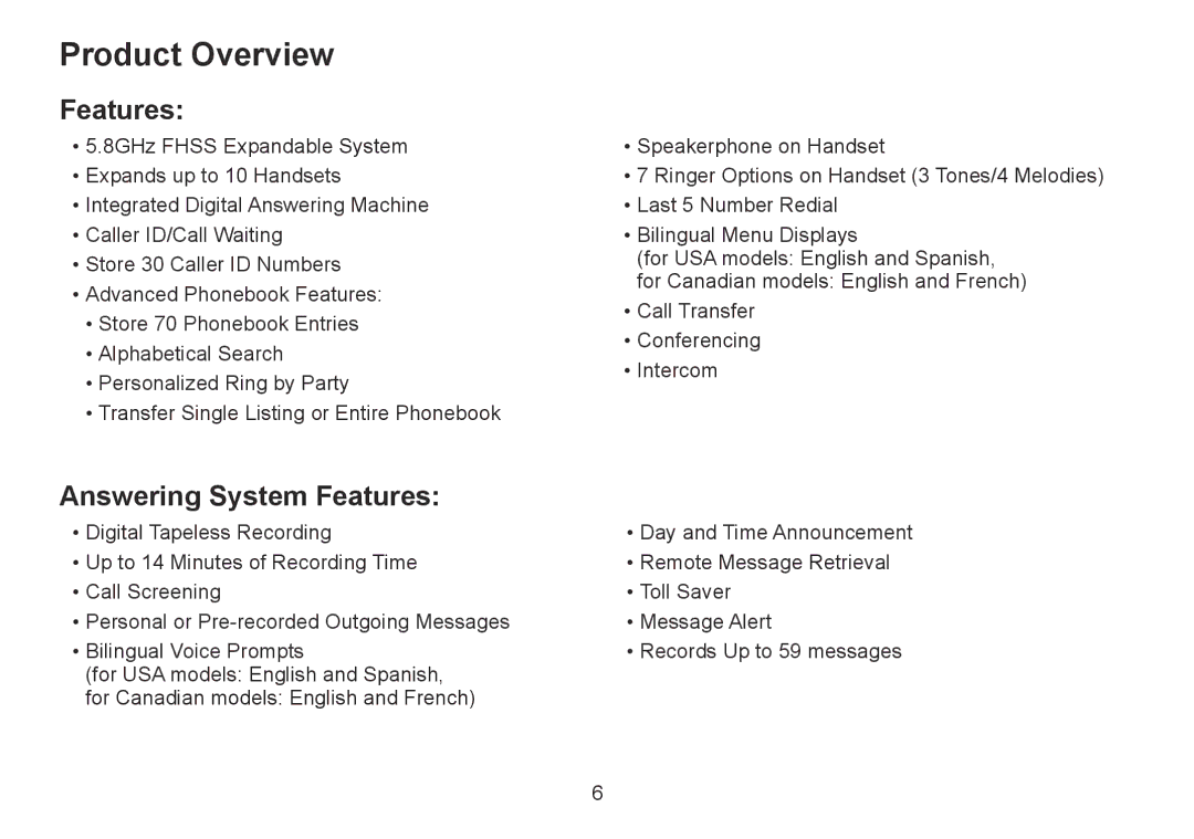 Uniden TRU9380-3 manual Product Overview, Answering System Features 