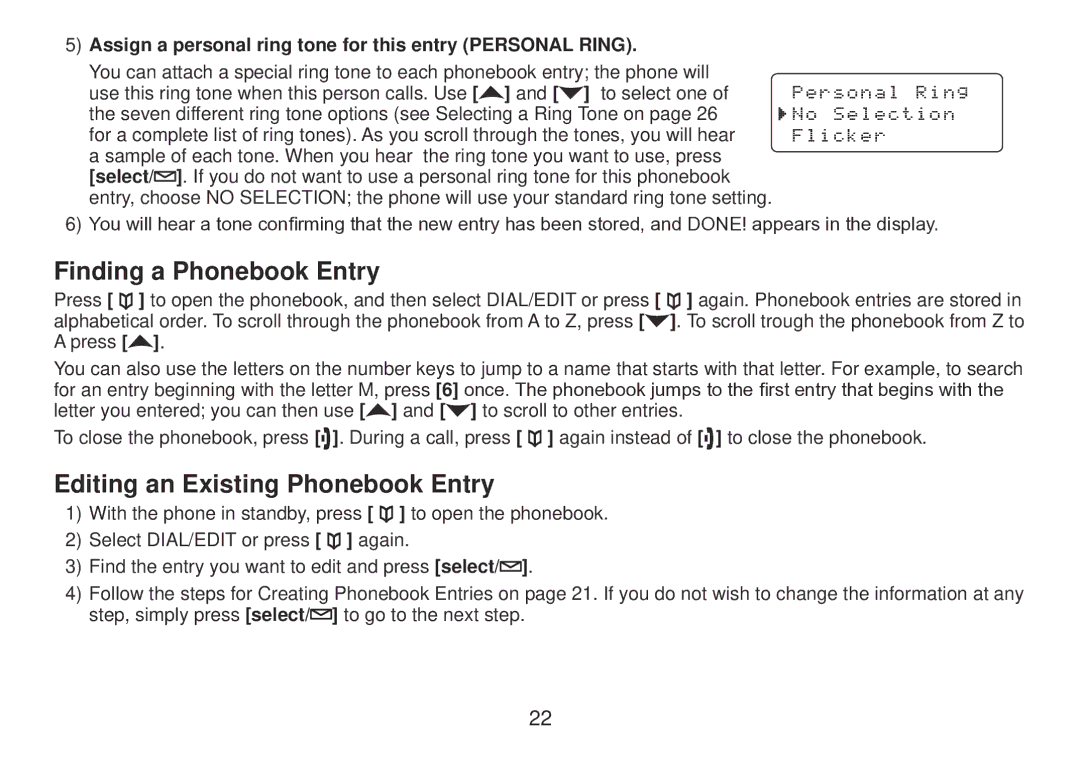 Uniden TRU9385 owner manual Finding a Phonebook Entry, Editing an Existing Phonebook Entry 