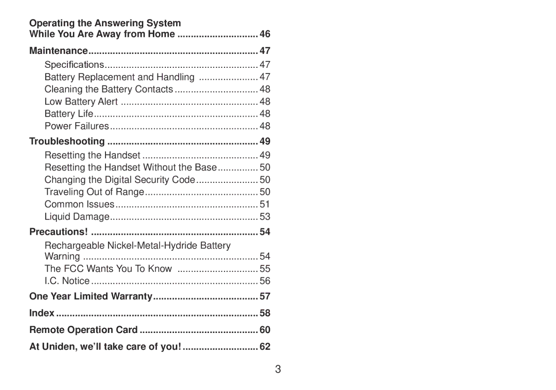 Uniden TRU9385 owner manual Troubleshooting, Precautions 