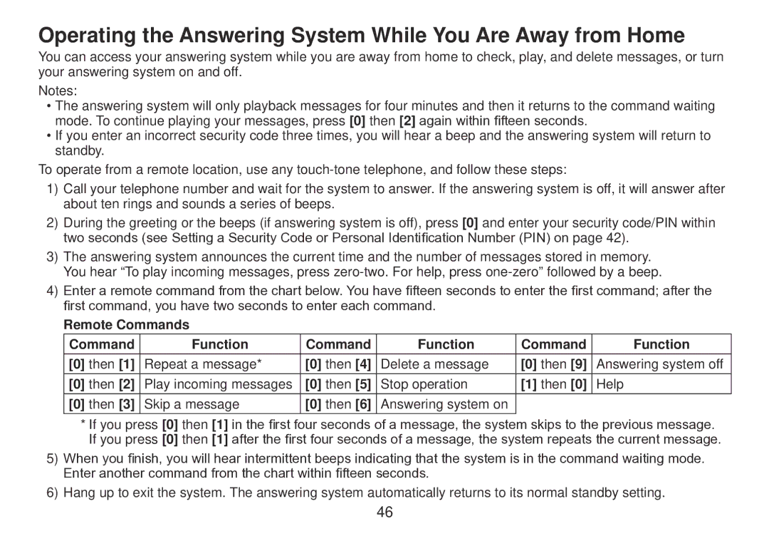 Uniden TRU9385 owner manual Operating the Answering System While You Are Away from Home 